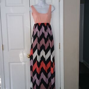 Vicabo sleeveless chevron maxi summer spring dress Sz L NWT